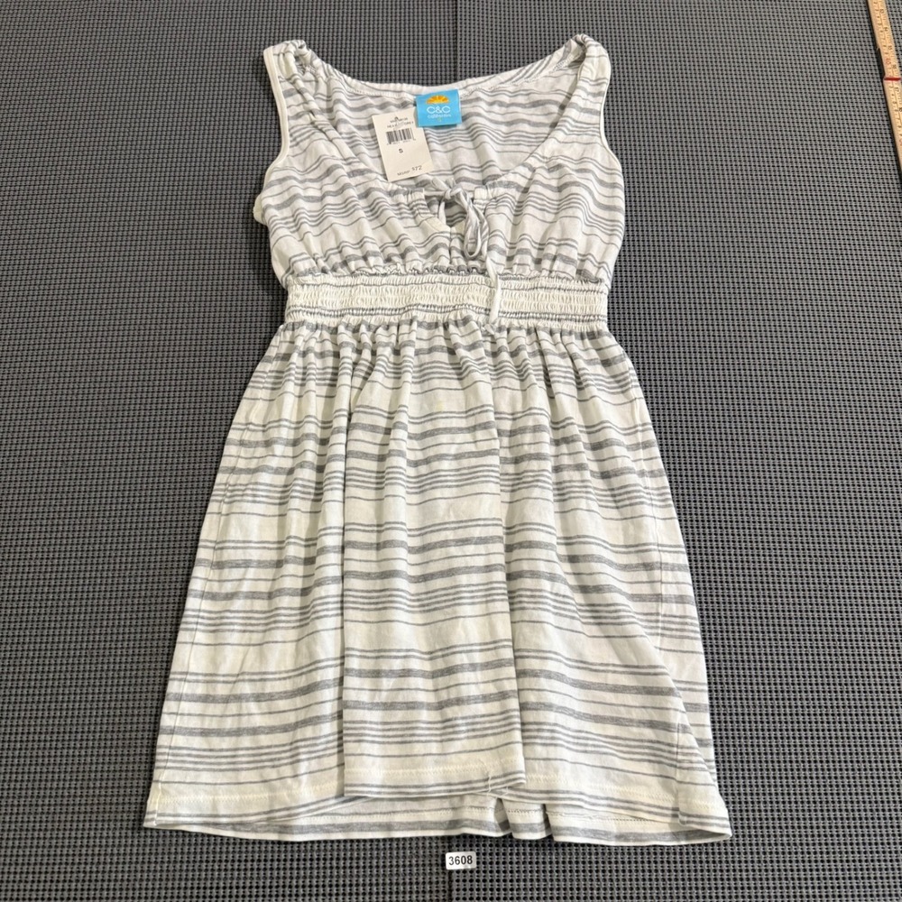 C&C California Womens Heather Grey Striped Smocked Waist Sleeveless Dress Size S